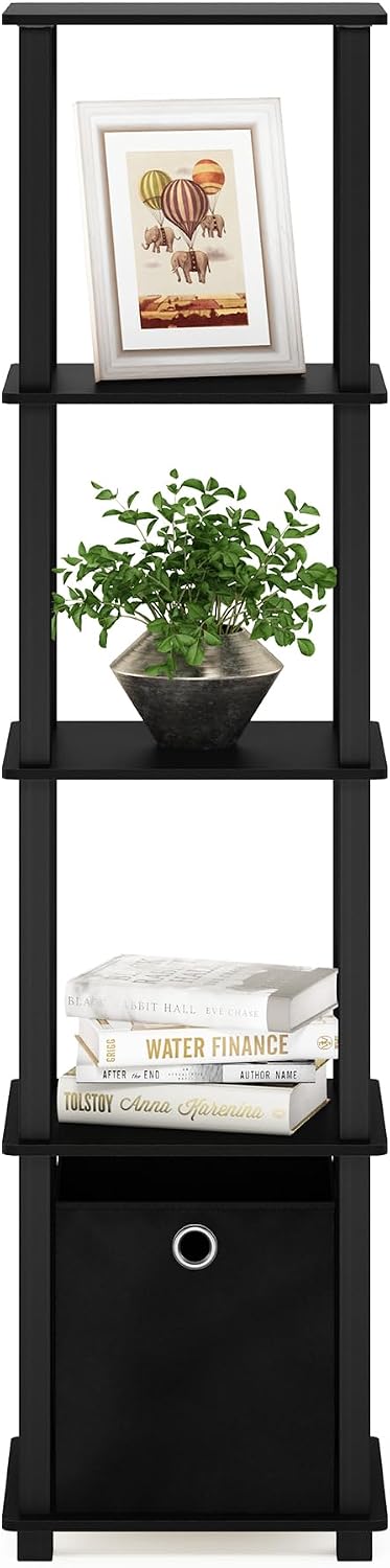 5-Tier Square Corner Storage Shelves with Storage Bin, Open Frame Display She...