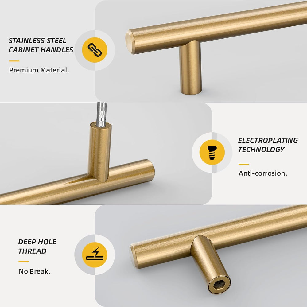 Goldenwarm 25 Pack 3 Inch Champagne Bronze Cabinet Pulls, T-Bar Handles