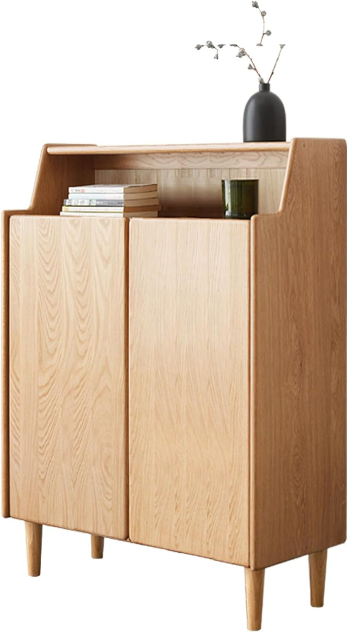 YESWOOD Solid Wood Shoe Storage Cabinet with Doors - 4-Tier Adjustable Shelves, Mid Century Modern Shoe Cabinet for Entryway, Hallway, Closet (Oak, Natural)