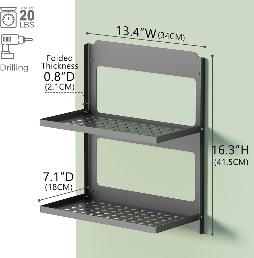 2-Tier Folding Metal Shelf Wall Mounted | Small Foldable Wall Shelf | Dorp Do...