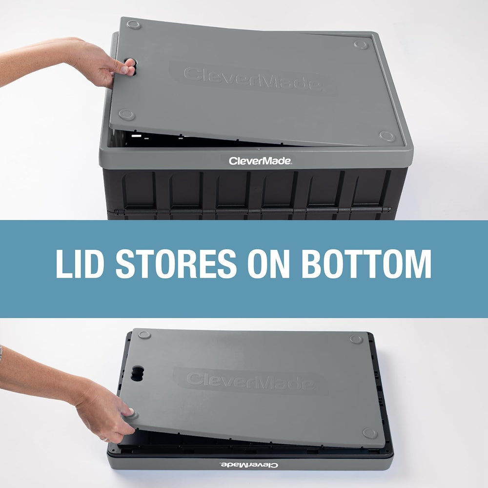 CleverMade Collapsible Storage Bins With Lids, 62L 3 Pack, 100 lb, Ocean