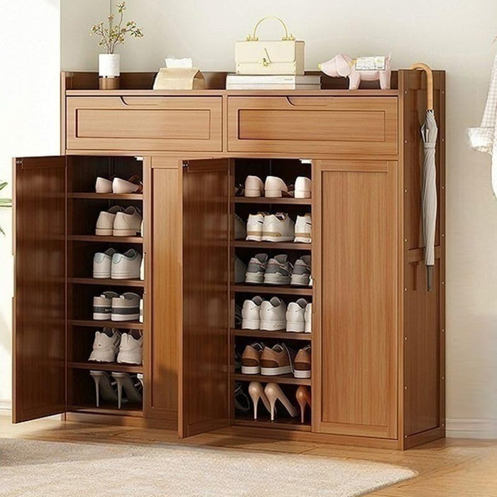Wood Shoe Storage Cabinet with 8 Tiers, Shoe Storage Rack Closed Back, Free Standing Shoes Rack for Living Room Entryway (Wood Door & Drawer, Nut-Brown, 48" L x 13" W x 45" H)