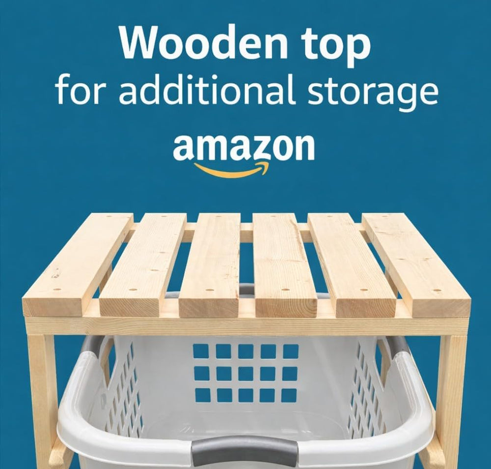 4 Tier Narrow Solid Wood Laundry Basket Storage Organizer