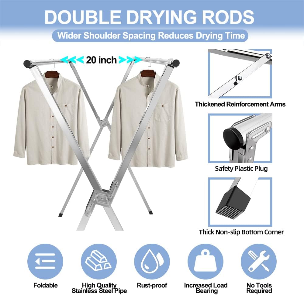 2026 Premium Stainless Steel Clothes Drying Racks, Foldable and Adjustable La...