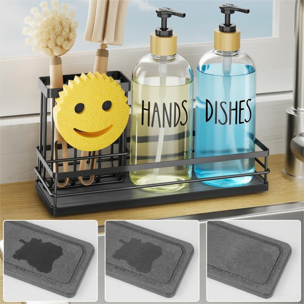 Moforoco Kitchen Dish Soap Dispenser Set, 16OZ Glass Bottle, Hand and Dish So...