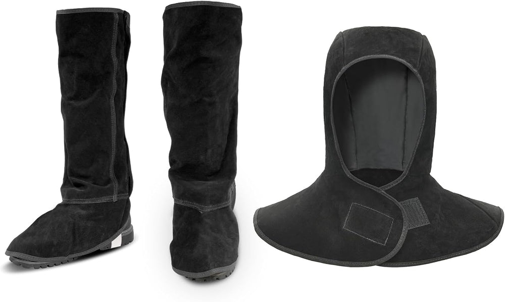 Leather Welding Spats+Welding Hood,Heat and Abrasion Resistant Welding Boot C...