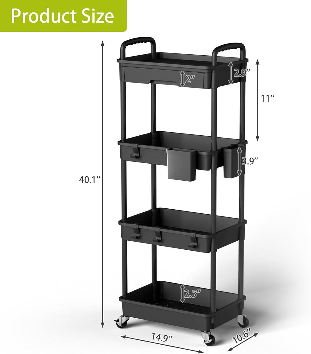 Sorgion 4 Tier Rolling Cart Organizer,Art Craft Diaper Bedside Snack Laundry ...