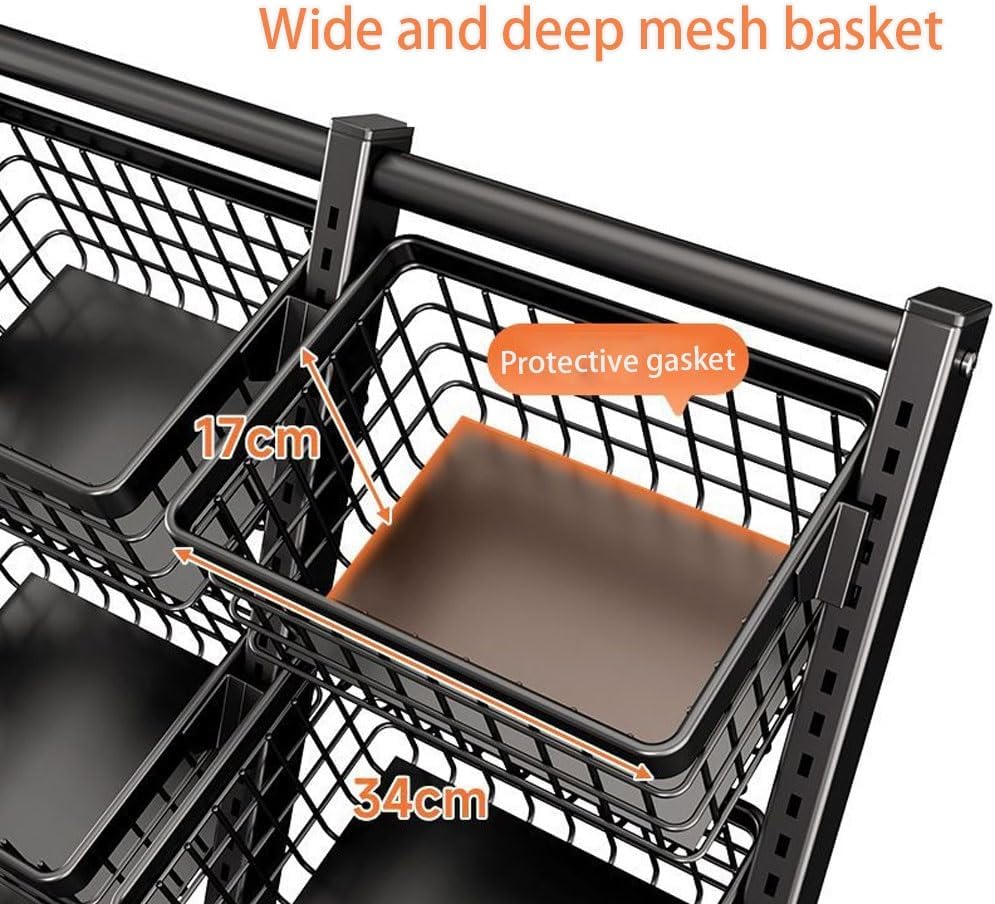 4-Tier Fruit Vegetable Rack, Kitchen Organizer with Wheels(Black)