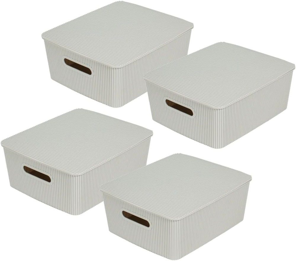 Glad Storage Baskets with Lids - Set of 4 Stackable Plastic Boxes with Handle...