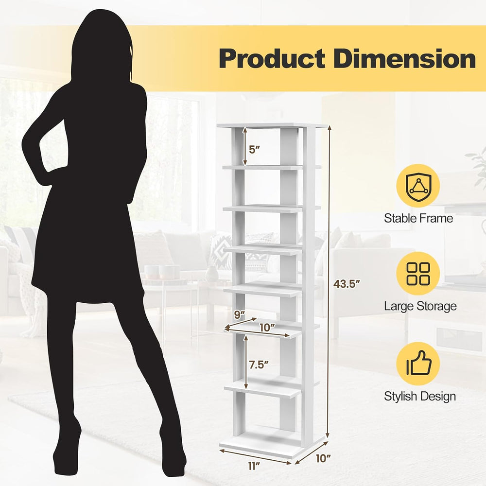 BETTARY 8 Tier Vertical Shoe Rack, Narrow Wooden Corner Shoe Organizer for Sm...