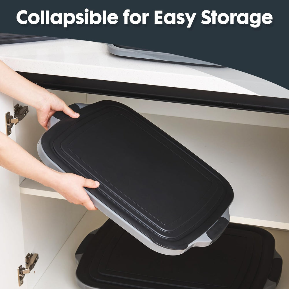 TANOSHII 3-Piece Collapsible BBQ Prep Tubs with Lids and Built-in Cutting Boa...