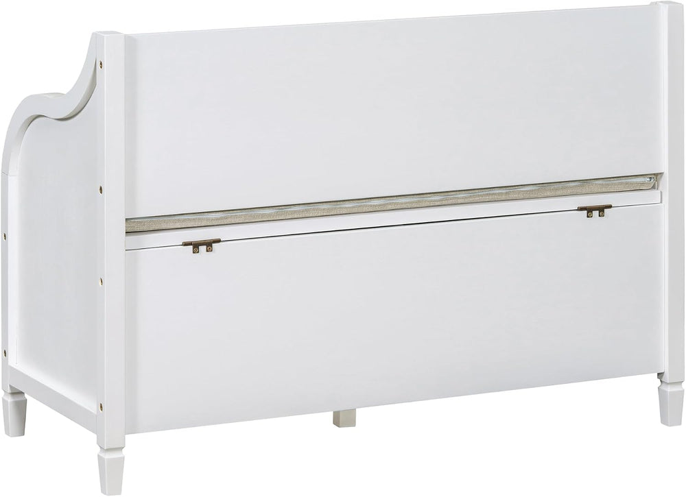 42" Rustic Storage Bench Entryway Bench Shoe Cabinet Ottoman (White)