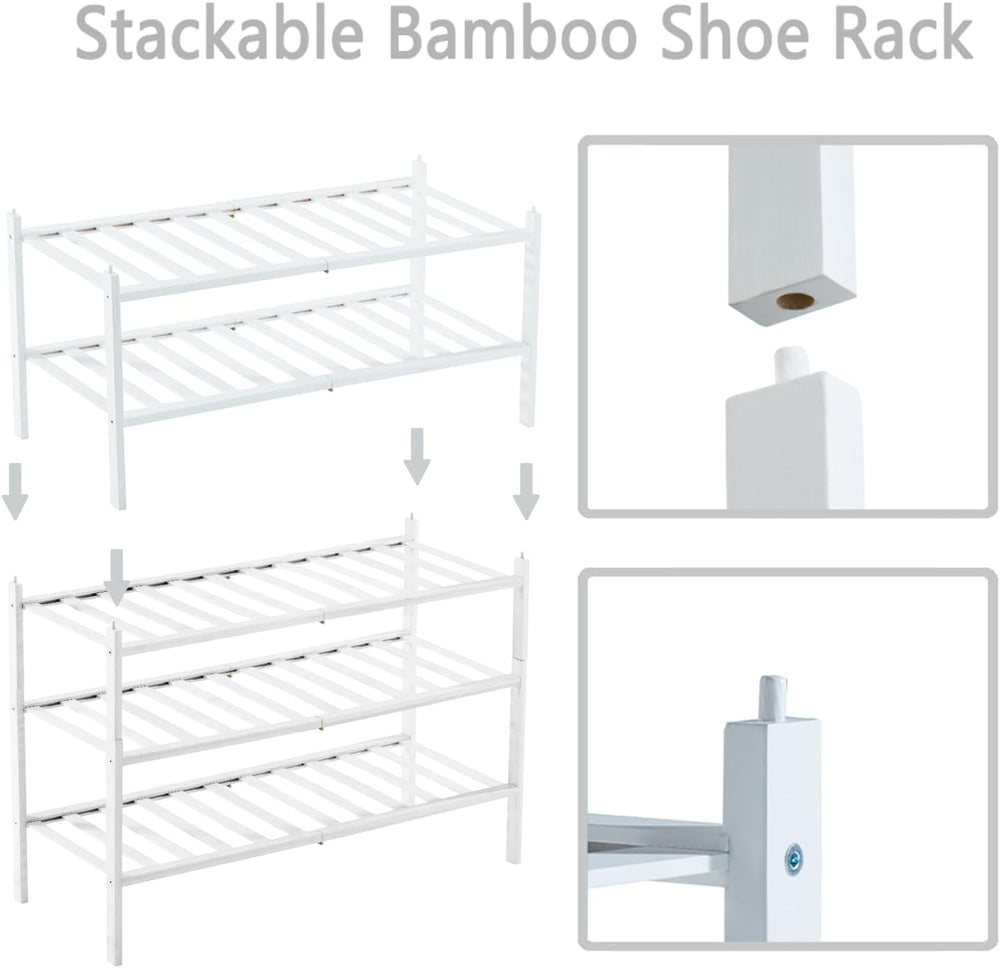 Bamboo Shoe Rack for Closet Entryway 3 Tier Stackable Shoe Storage Small Shoe...