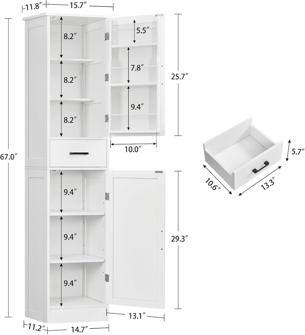 Tall Storage Cabinet with Door Shelves & Drawer, Kitchen Pantry Cabinet