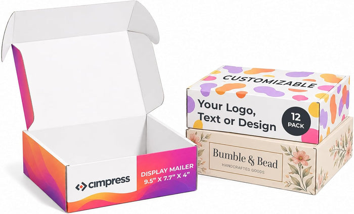 Personalized Mailer Box, Add Logo or Text, 9.5" x 7.75" x 4", 12 Pack, White Cardboard Gift Box, Medium Corrugated, Shipping Boxes for Small Business, Custom Packaging, Subscription Box