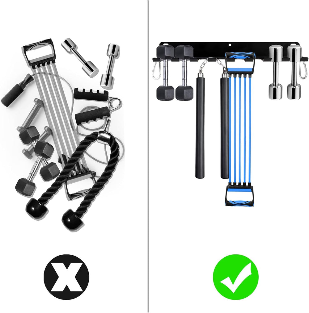 Tebery 9 Hook Home Gym Storage Rack Wall Mount, Fitness Equipment Organizer, ...