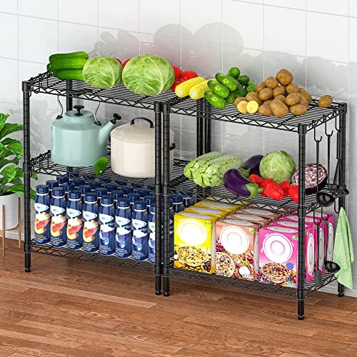 Folews 3-Tier Metal Storage Shelf, Adjustable Wire Shelving Unit, Black
