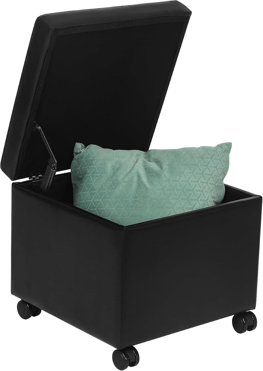 17.7" Square Ottoman with Storage Leather Ottoman with Wheels