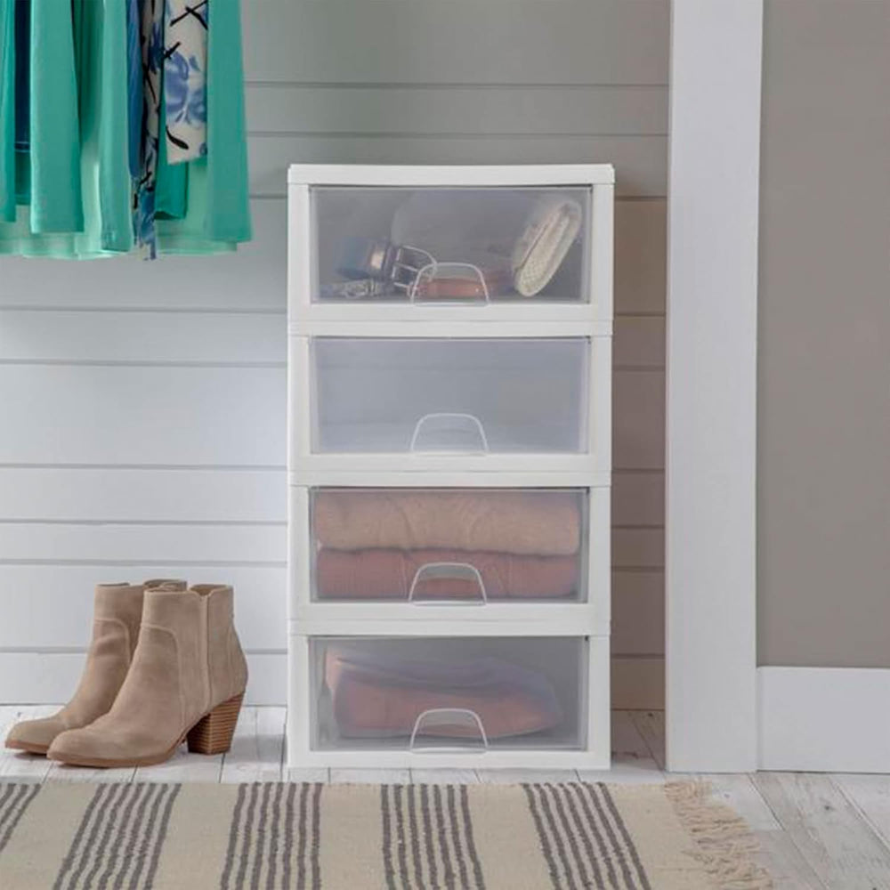 Sterilite Stacking Drawer Storage Organizer for Clothes, 16 Quart, 18-Pack