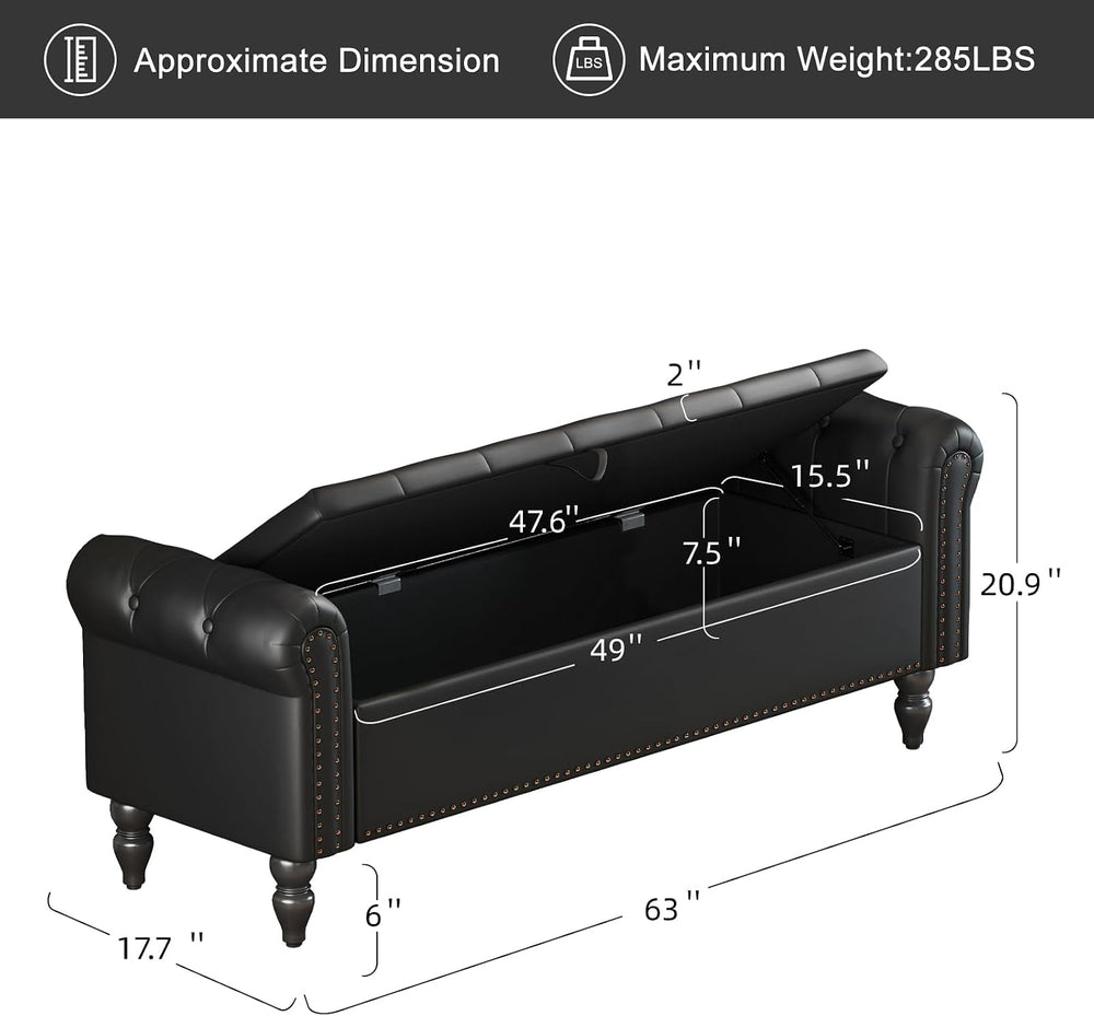 Furniliving 63” End of Bed Bench, Bedroom Bench with Button-Tufted, Upholster...