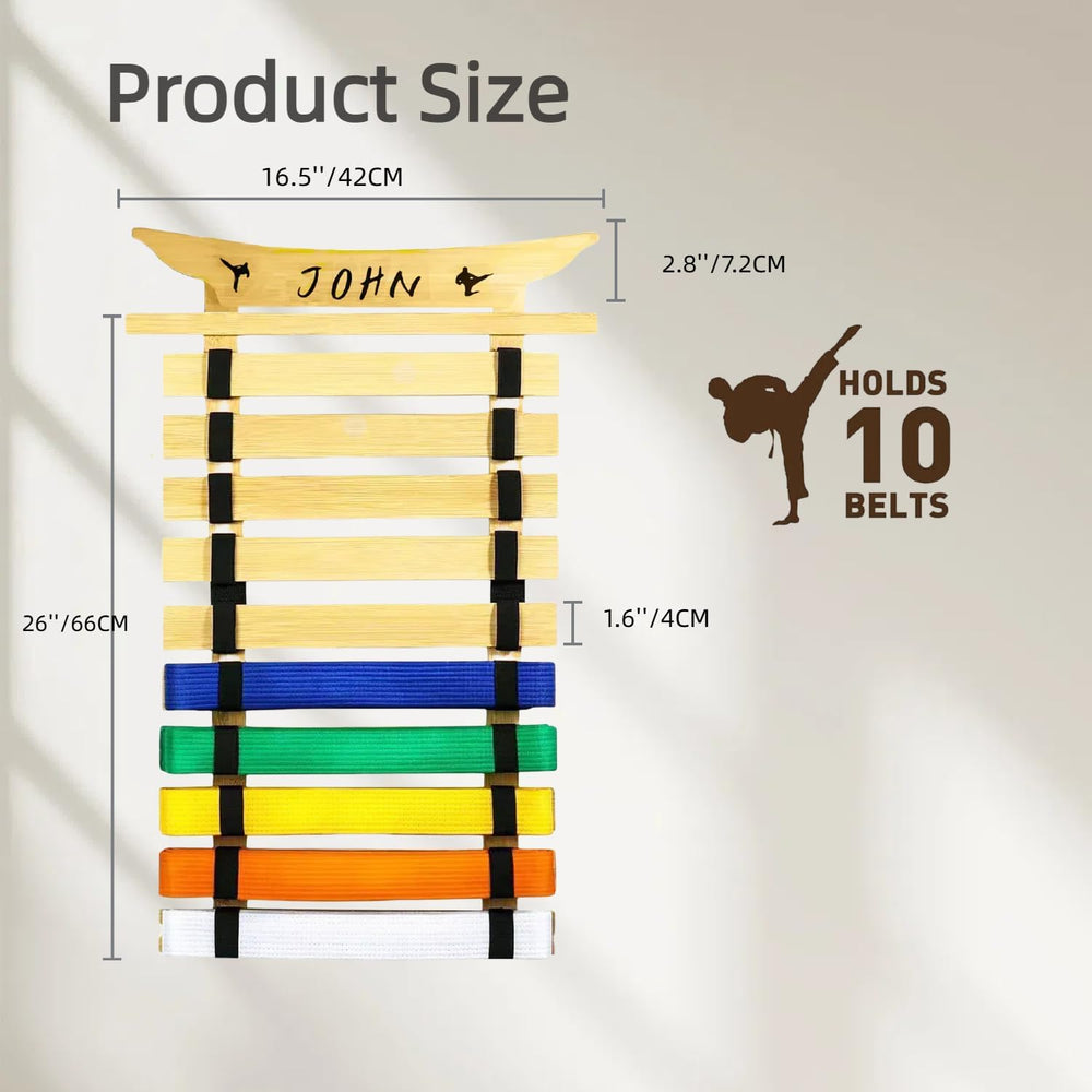 10 Belt Display Rack, Martial Arts Belt Holder for Taekwondo Karate