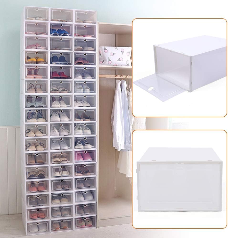 20/24 Pack Clear Clamshell Shoe Storage Boxes,Stackable Shoe Box Organizer,Up...