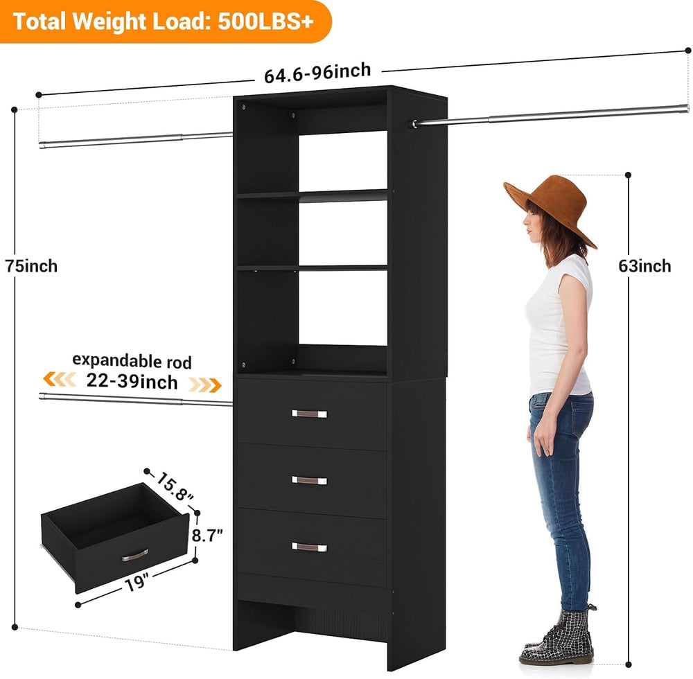 96 Inches Closet Organizer System, 8FT Customizable Walk In Closet Organizer ...
