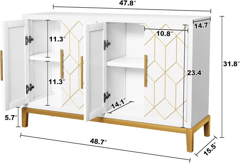 47.8" Accent Storage Cabinet with 4 Doors, Modern Sideboard Buffet Cabin...