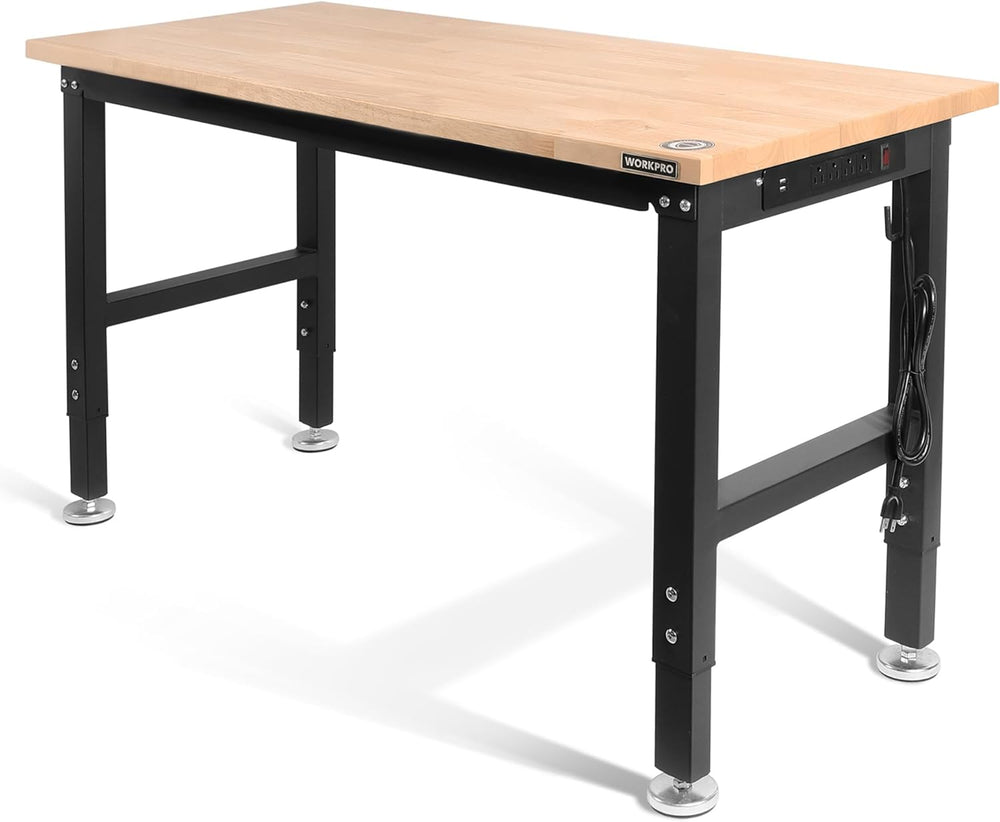 WORKPRO 48" Adjustable Workbench, Rubber Wood Top, 2000 LBS Capacity