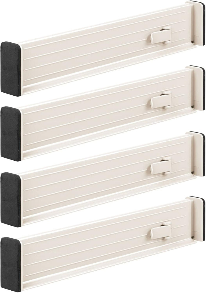 mDesign Set of 4 Drawer Dividers – Expandable Drawer Organiser Set with Protective Foam Ends – Useful Kitchen Accessories – Cream