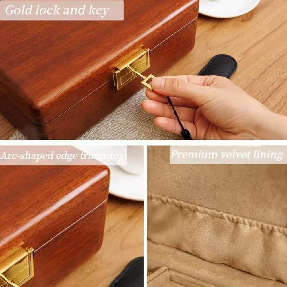 Bescott 2 Layer Solid Wooden Jewelry Box with Lock and Key for Women Men Vint...