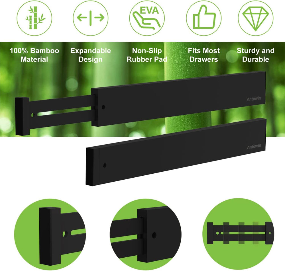 ANTOWIN 6Pcs Expandable Bamboo Drawer Dividers, Fits 17.6-21.6" Drawers