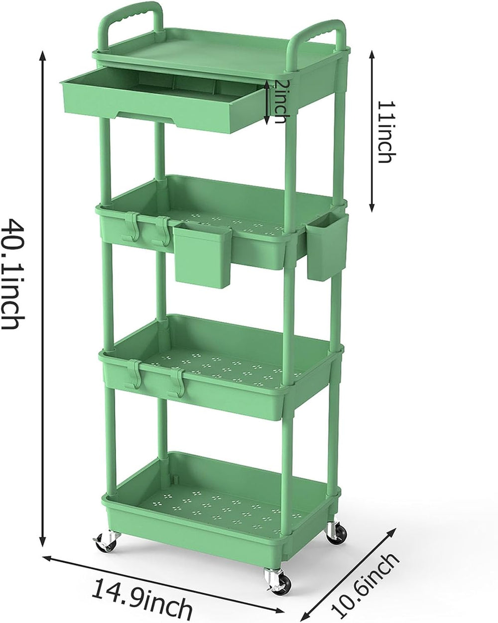 4 Tier Rolling Utility Cart with Drawer, Plastic Storage Organizer Rolling Ca...