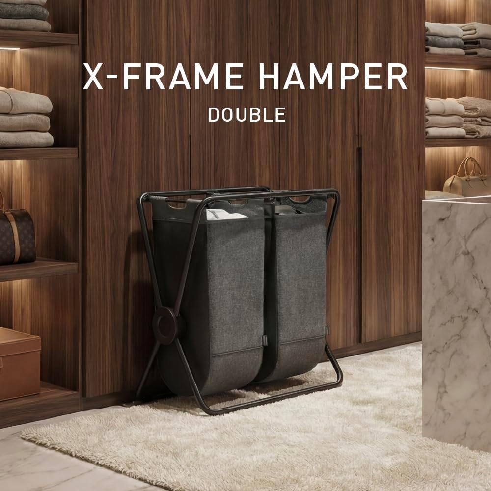 simplehuman X-Frame Hamper, Double Compartment Laundry Hamper for Bedroom Bat...