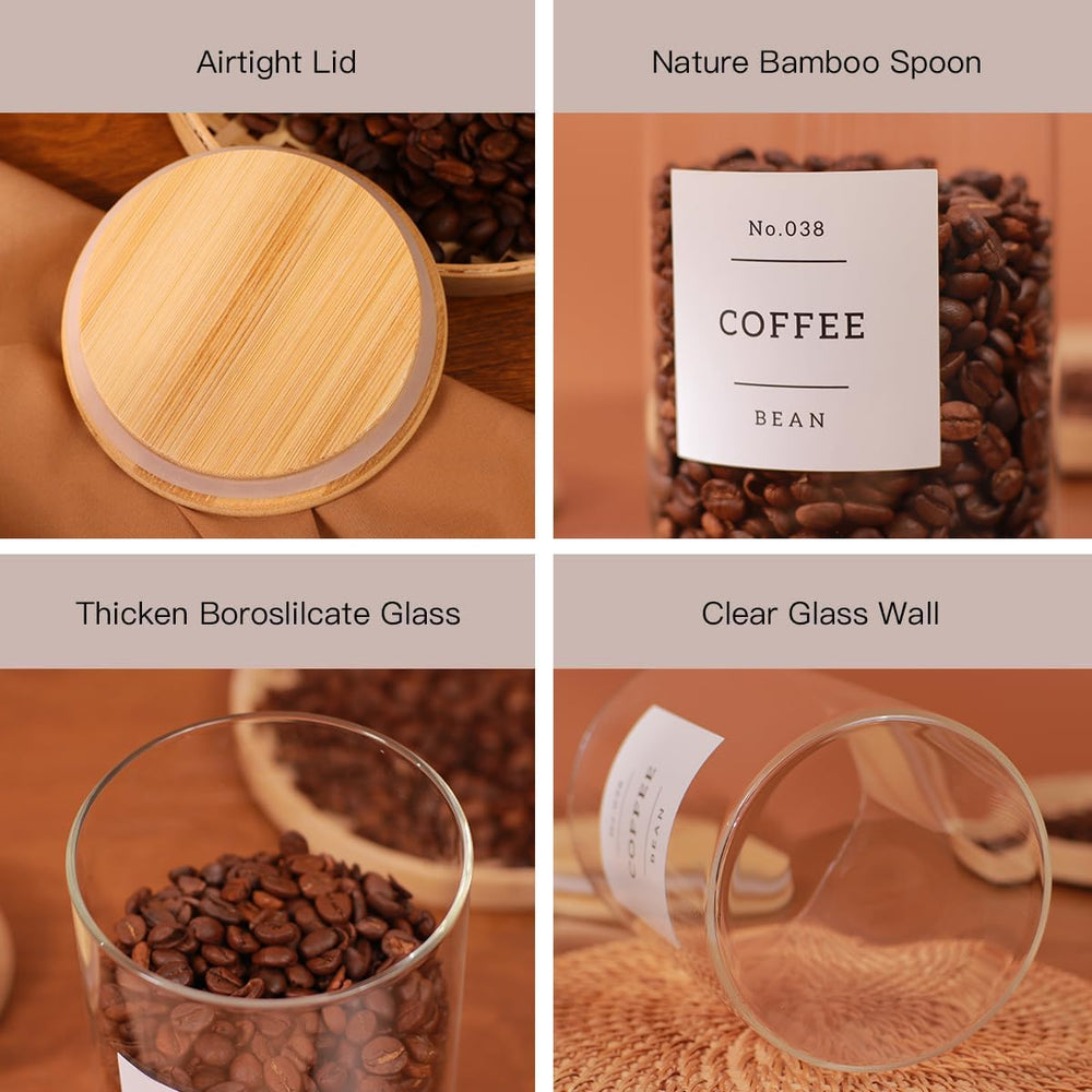 6-Pack Borosilicate Glass Storage Jars with Bamboo Lids + 132 Pre-Printed Pan...