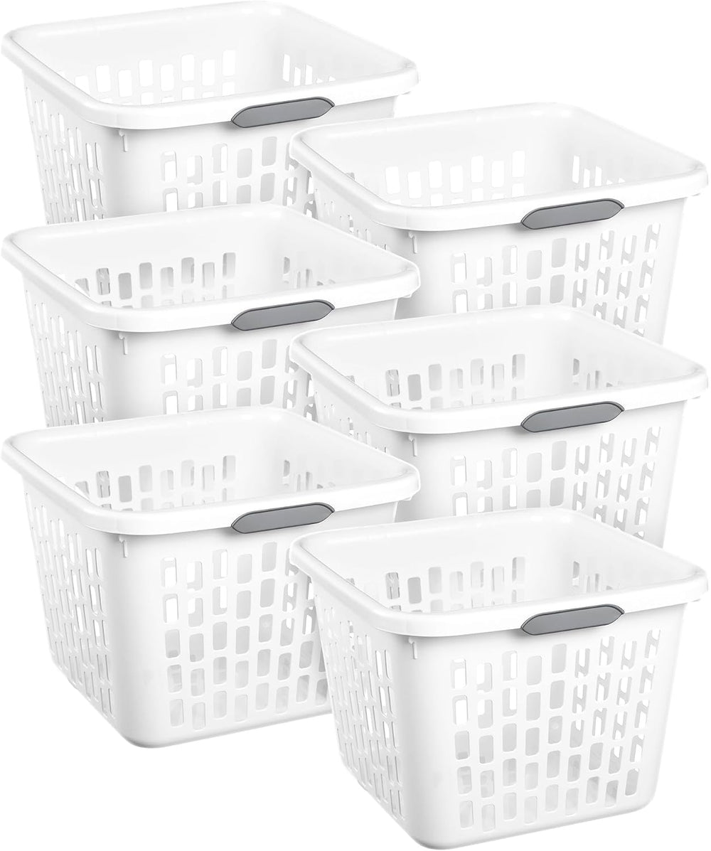 Sterilite Square Laundry Basket, Plastic Clothes Hamper, 6-Pack