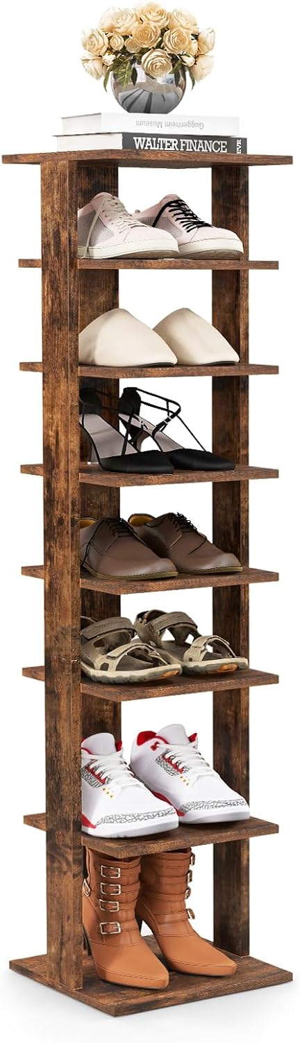 8-Tier Vertical Shoe Rack, Narrow Shoe Storage Organizer, Brown