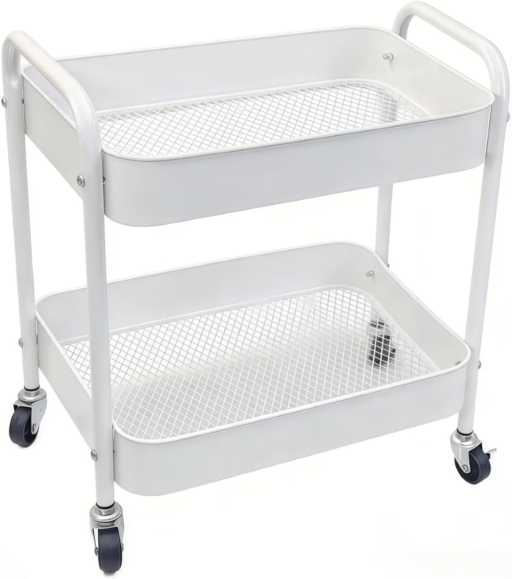 Under Desk Storage Cart 2 Tier Utility Rolling Cart with Wheels, Small Metal ...