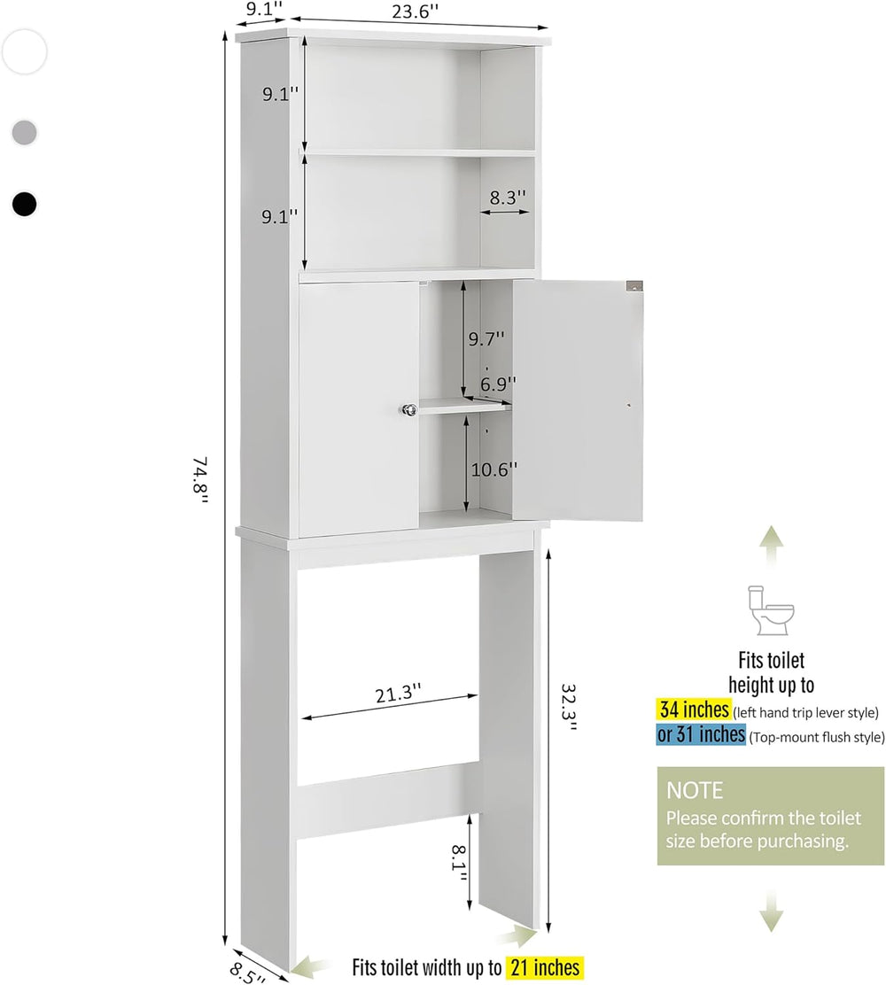 Over the Toilet Storage Cabinet for Bathroom, Extra Tall Over Toilet Storage,...