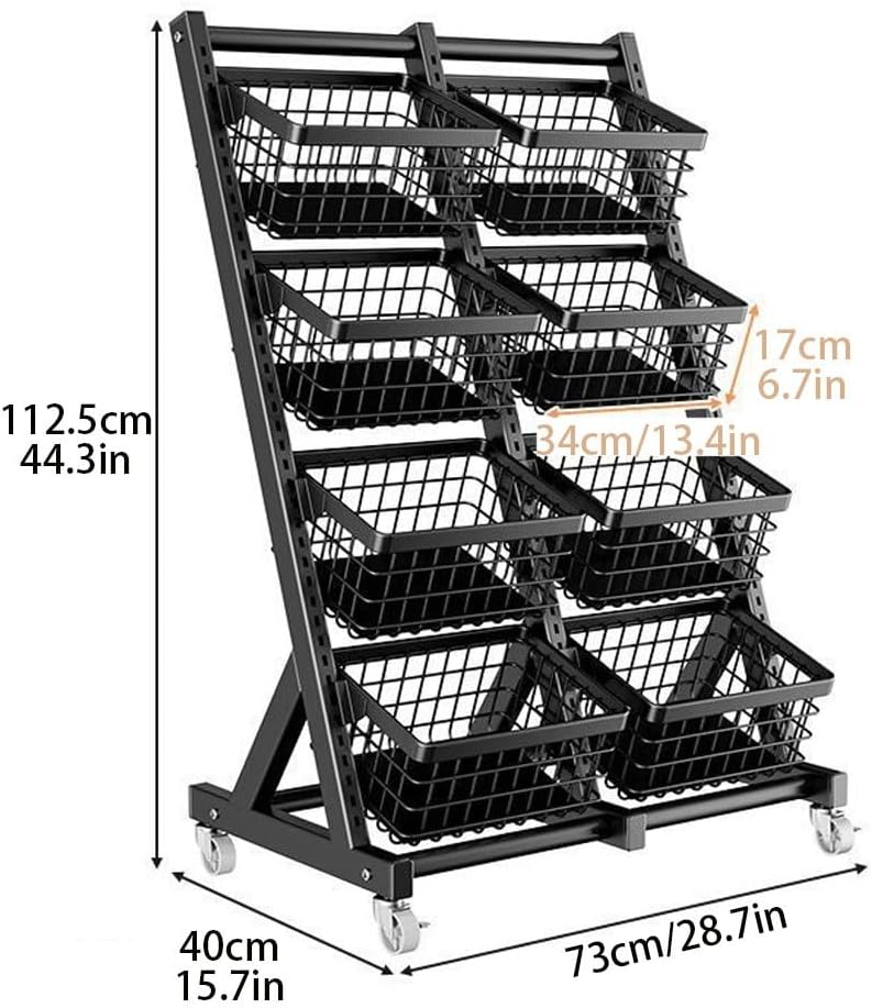 4-Tier Fruit Vegetable Rack, Kitchen Organizer with Wheels(Black)