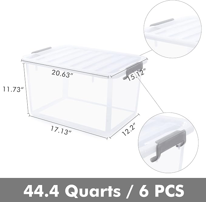 Citylife 6 Packs 44.4 QT Plastic Storage Bins
