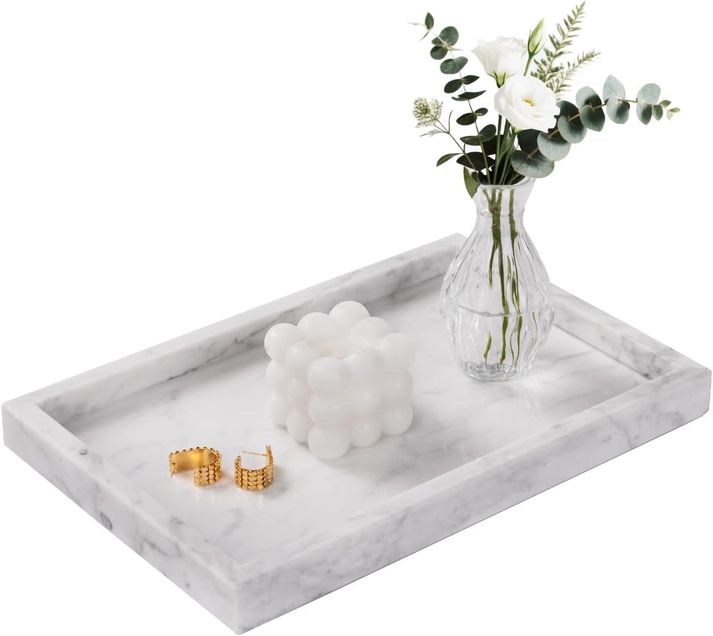 Marble Bathroom Tray for Countertop & Home Decor, Natural Decorative Marb...