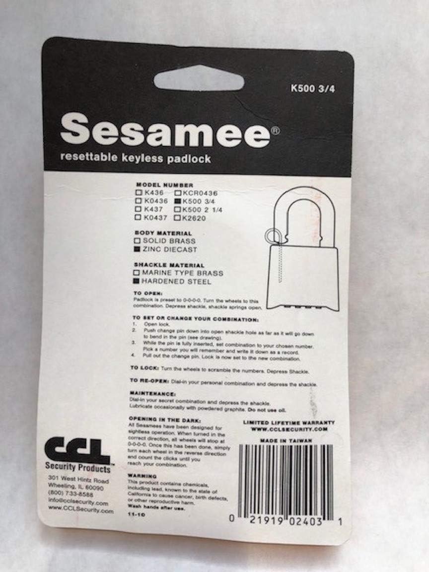 Sesamee K5003/4 4 Dial Bottom Resettable Combination Padlock with 1-Inch Hard...
