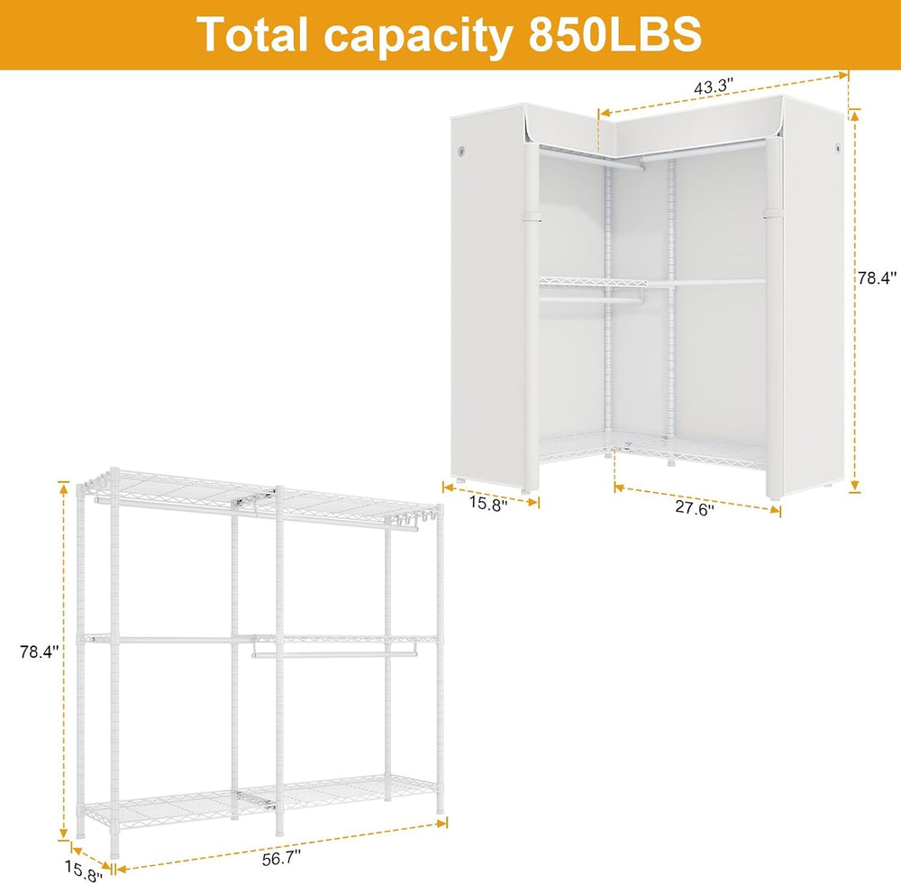 ULIFHOME E15C Garment Rack L Shaped Clothes Rack for Corner,Freestanding Clot...