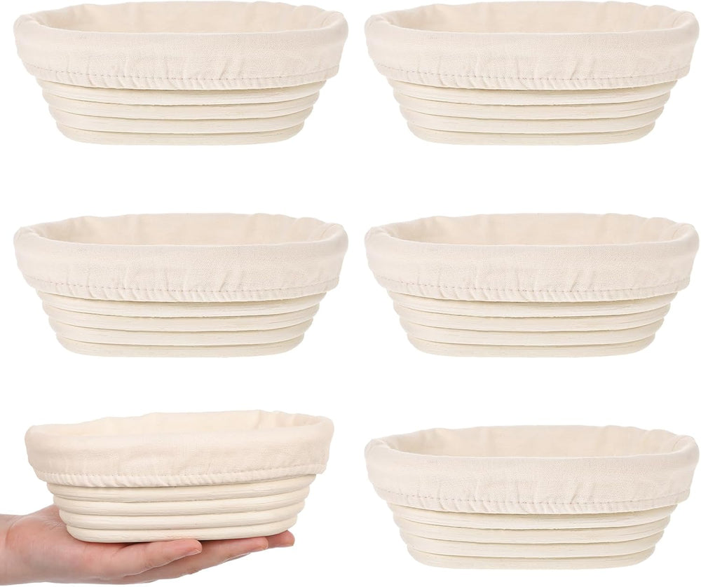 6 Set 6 Inch Oval Banneton Bread Proofing Basket Dough Proofing Bowls Kit wit...