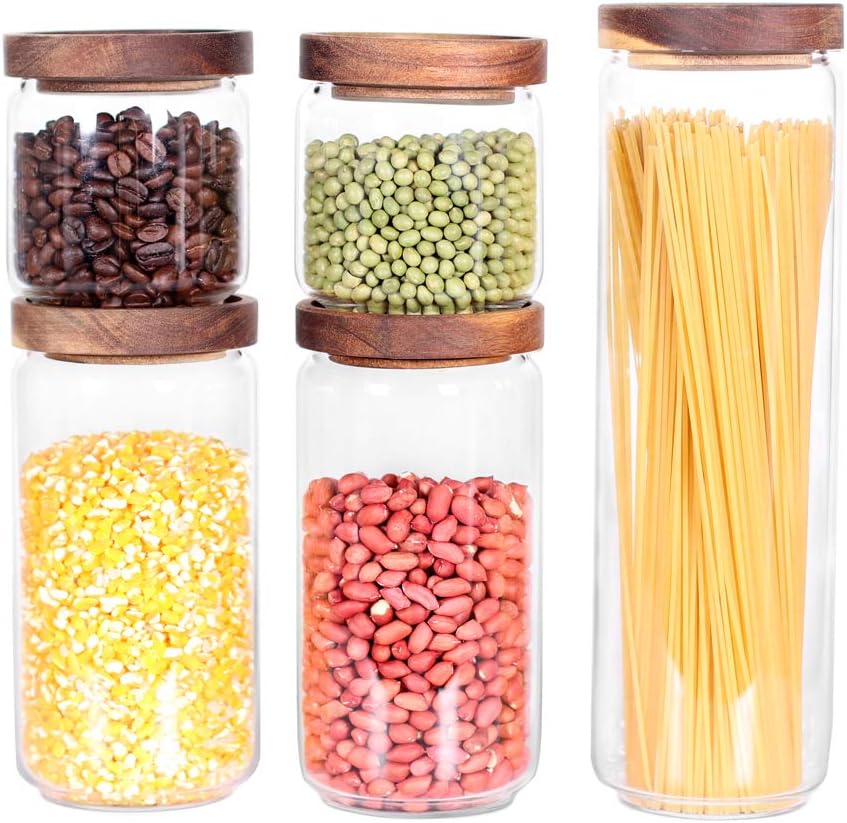 Glass Canisters Set of 5 for the kitchen, Glass Storage Container jars with A...