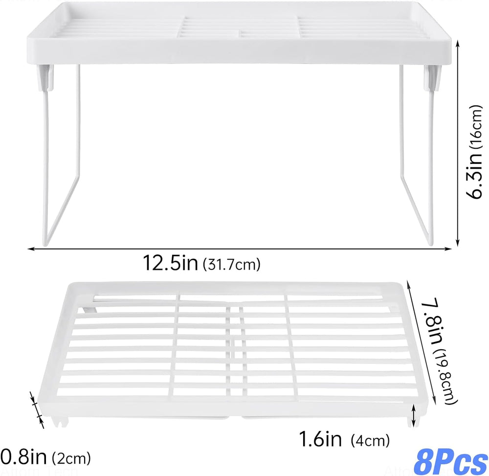 NiHome 8-Pack Stackable Plastic Kitchen Storage Shelf Foldable Rack, White