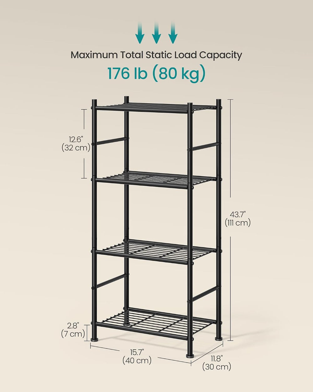 SONGMICS 4-Tier Shelving Unit, Steel Storage Rack, Easy Assembly