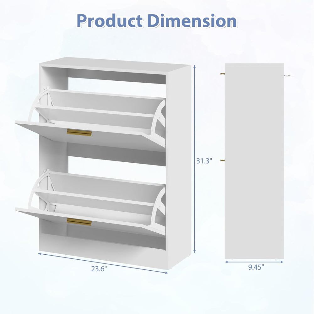 Shoe Cabinet Storage with 2 Flip Drawers and Closed Base, White丨Hidden Shoe O...