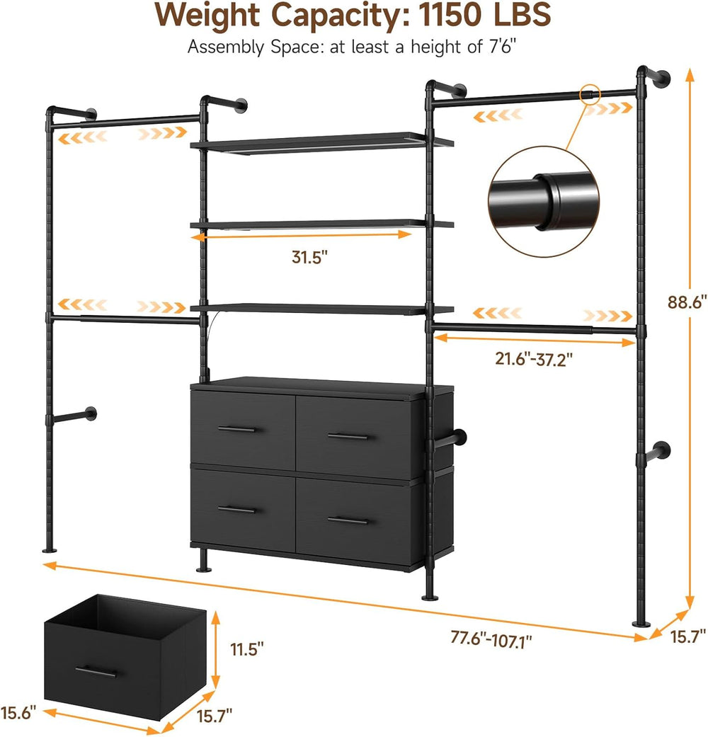 ONBRILL T3 Closet System with Stepless Dimmable LED Light & 4 Large Drawers